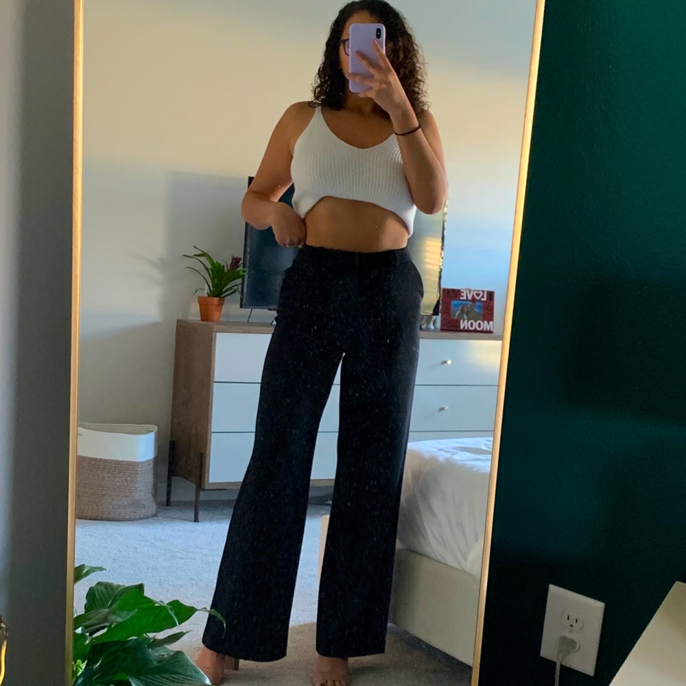 High waisted wide leg black trousers